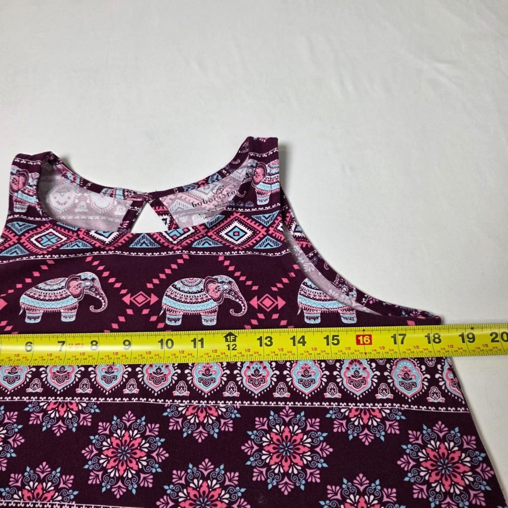 Bobbie Brooks Elephant Print Sundress Womens Small Maroon Boho Sleeveless Swing - Picture 2 of 4